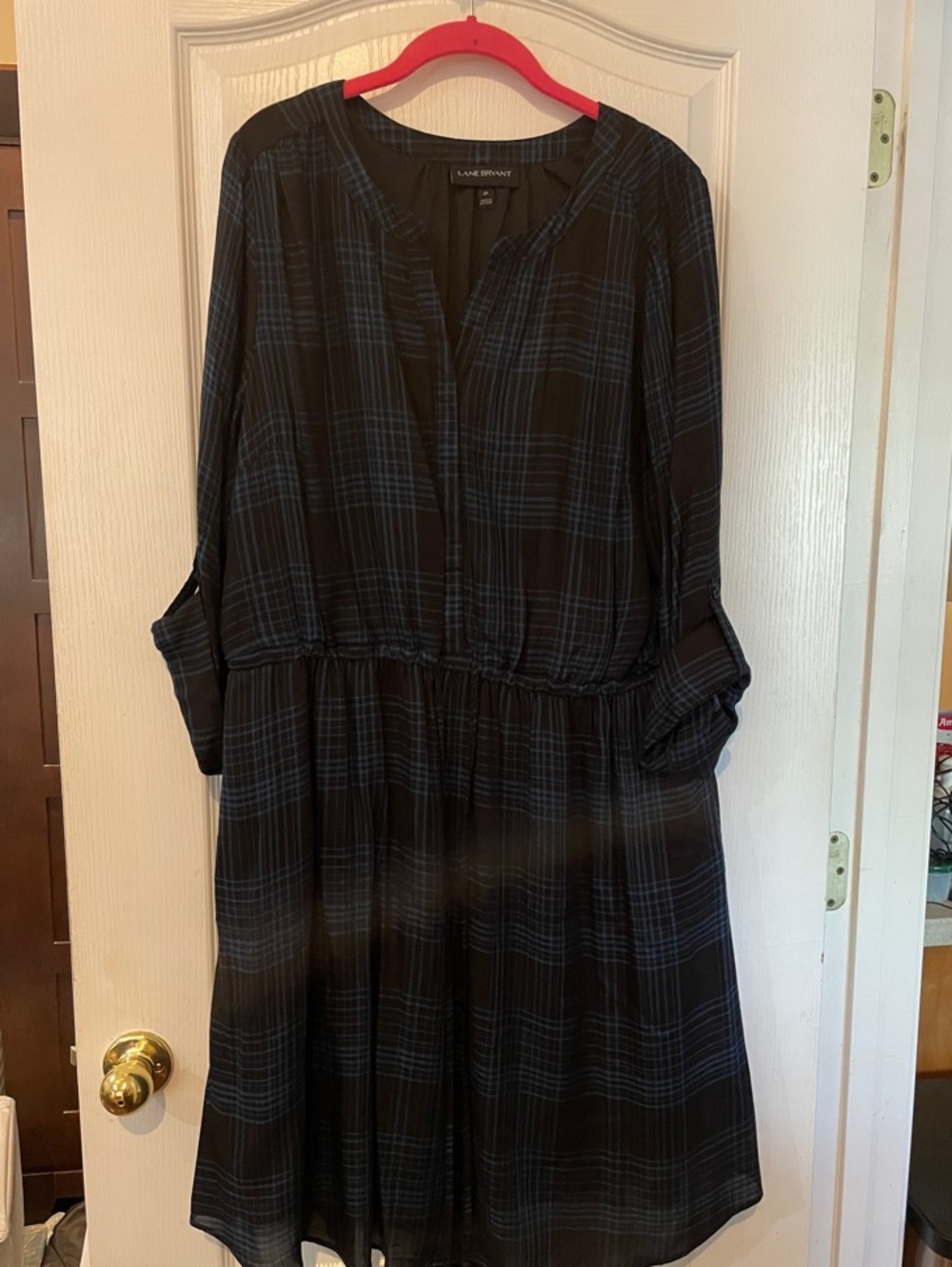 Lane Bryant Black and Blue Plaid Long Sleeve Dress